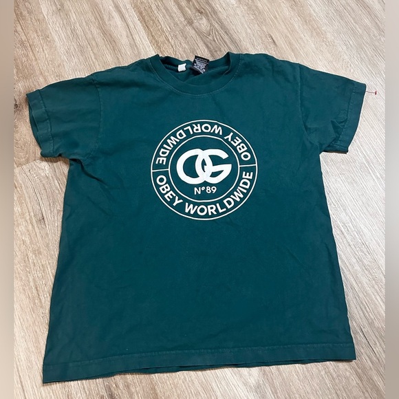 Vintage Obey Worldwide Propaganda Dark Green Made in USA Short Sleeve Tee - Picture 1 of 4